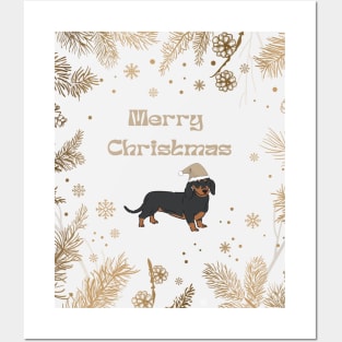 Merry Christmas Santa Dachshund Dog Posters and Art